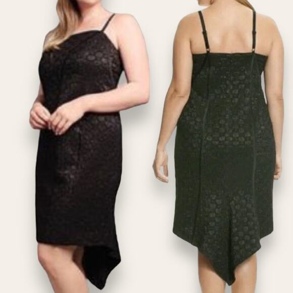 LANE BRYANT ISABEL TOLEDO DRESS 16 BLACK METALLIC DECO SEAMED FISHTAIL HOLIDAYS - Picture 1 of 12